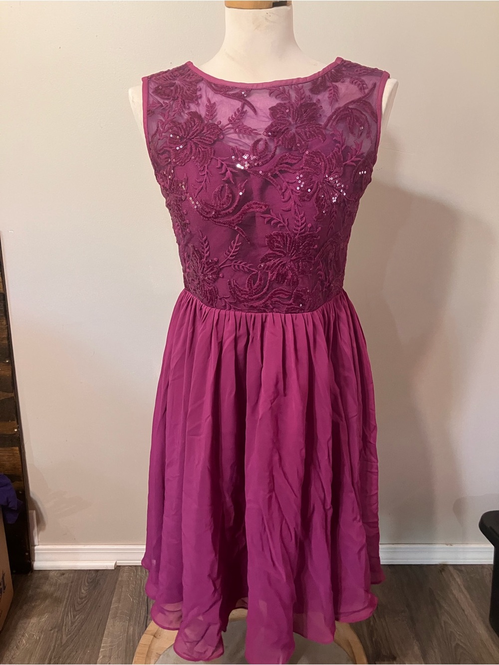 JJs House Embroidered Fuchsia Midi Dress